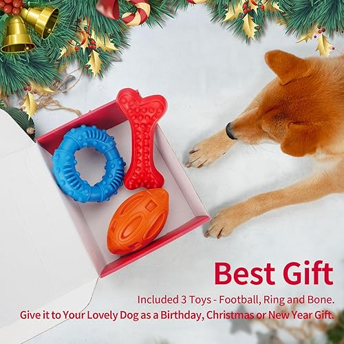 Miniatura 4 de Epesiri Paquete de 3 juguetes masticables para perros para masticadores agresivos, juguetes chirriantes para perros de razas