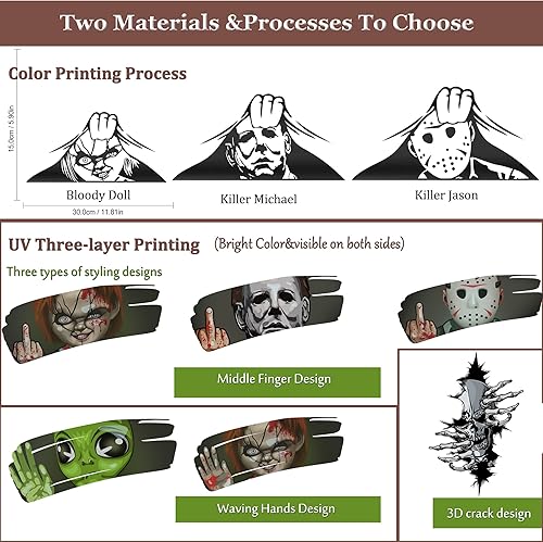 Miniatura 3 de Divertida calcomanía aterradora de Nouiroy para automóvil, 2 calcomanías de terror para autos, calcomanías de vinilo impermeables para muñecas,
