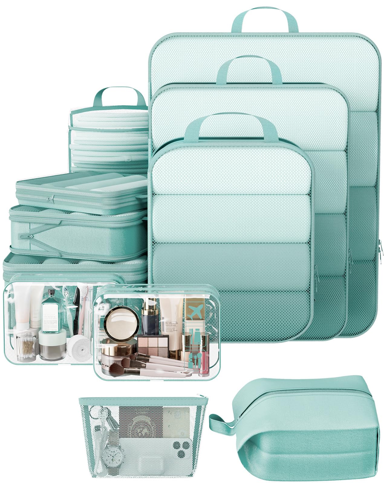 Veken 11 Set Compression Packing Cubes for Travel Essentials,Compressible Expandable Large Luggage Suitcase Organizer Bags for Clothing,Durable Space