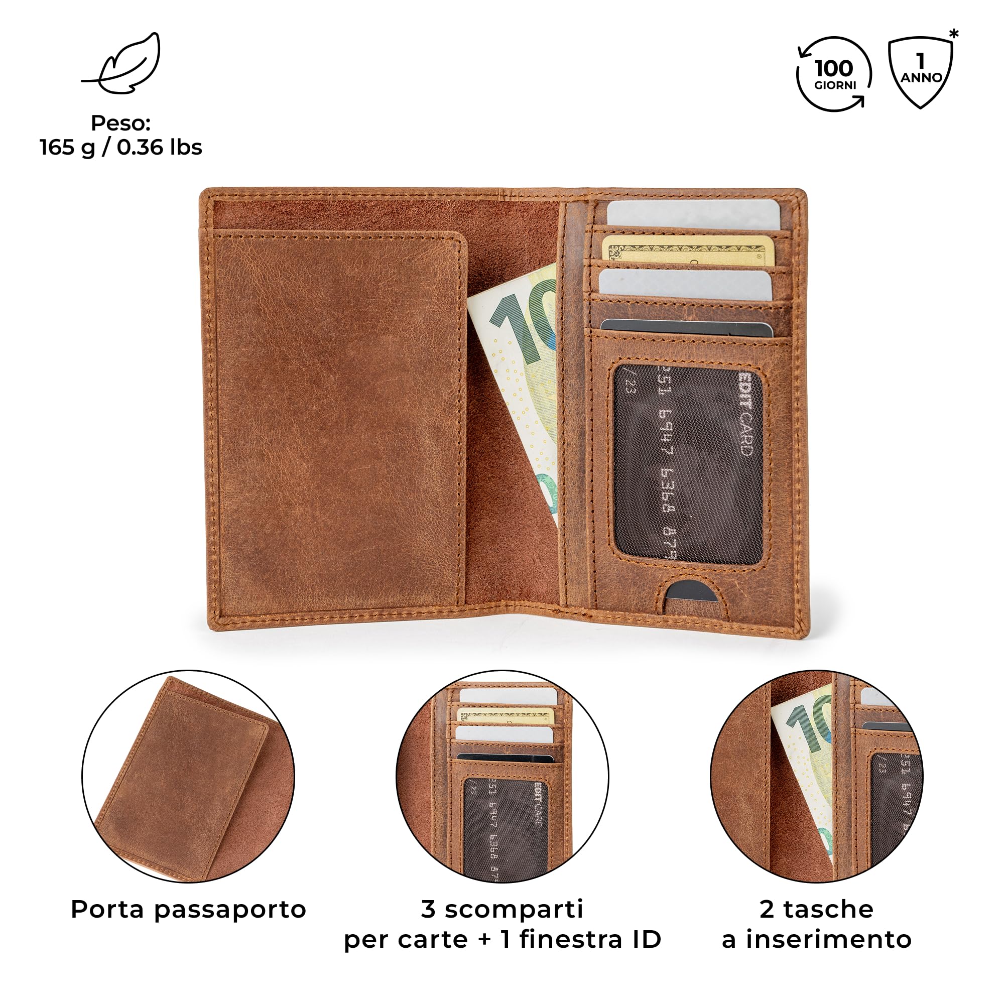 Berliner Bags Oskar Portadocumenti da Viaggio in Vera Pelle, per Uomo con Protezione RFID e Scomparti per Carte, Documenti e Banconote – Marrone