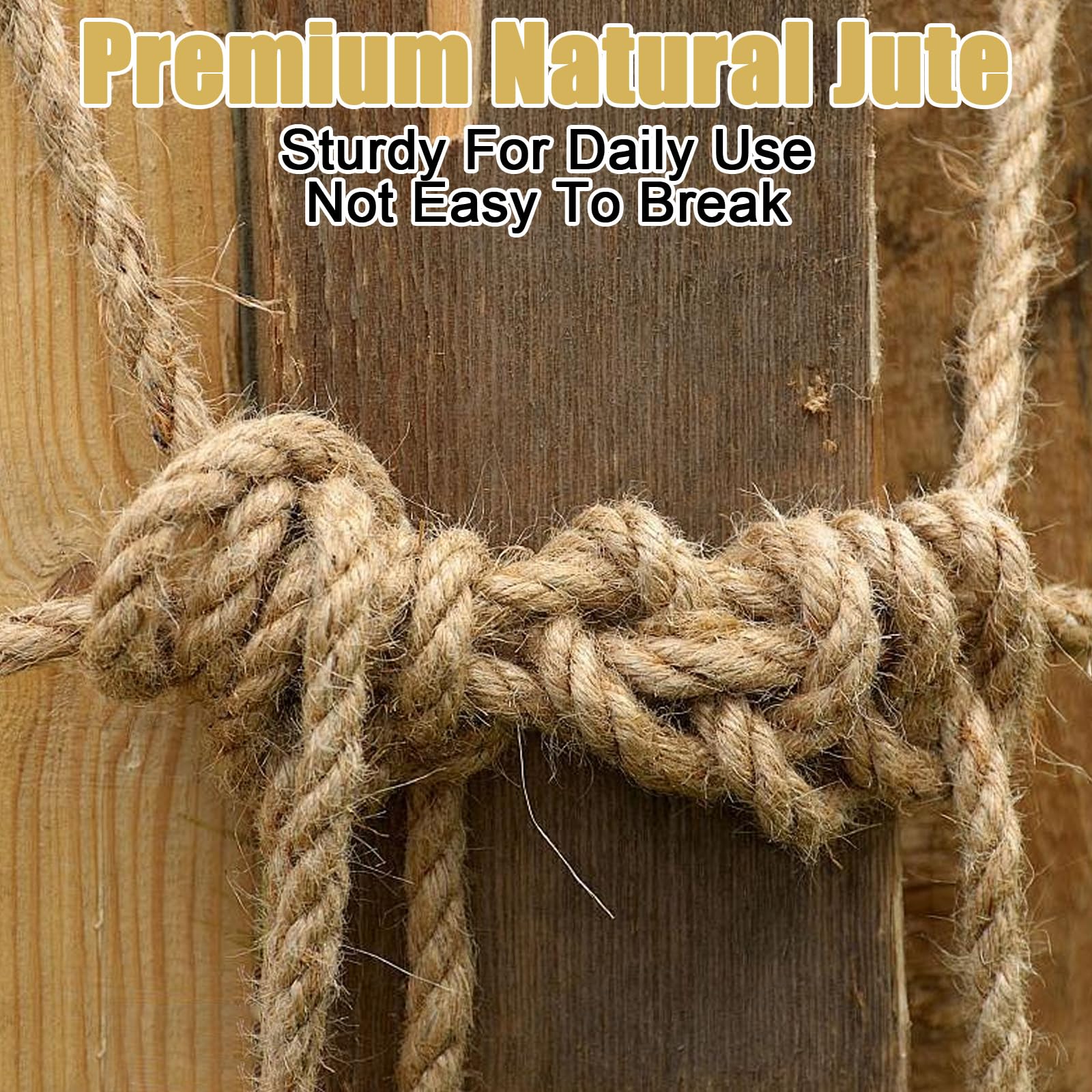 Cuerda de yute natural de 20 mm, cuerda de cáñamo gruesa trenzada de 15 m | Cuerda de yute resistente de 4 hebras para terrazas, jardinería, agrupación, camping, decoración de barcos