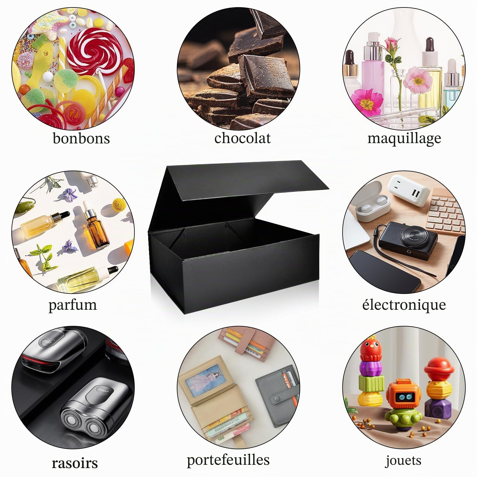 Boîte cadeau magnétique noire avec couvercles, 26 x 19 x 8 cm | Lot de 5 boîtes cadeaux pliées en carton pour anniversaire, mariage, Saint-Valentin, Noël, festivals – Assemblage facile