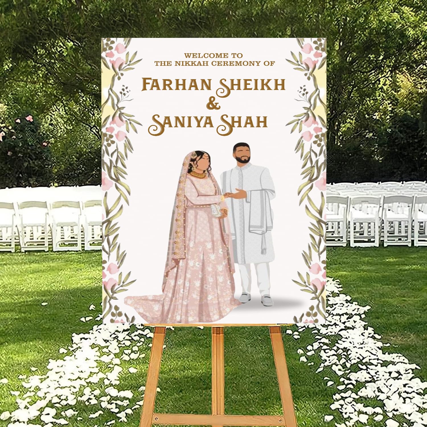 Theme My Party Personalised Islamic Wedding Sign I Personalized Nikkah Wedding Sign Board I Muslim Ceremony Welcome Sign for Nikkah Wedding