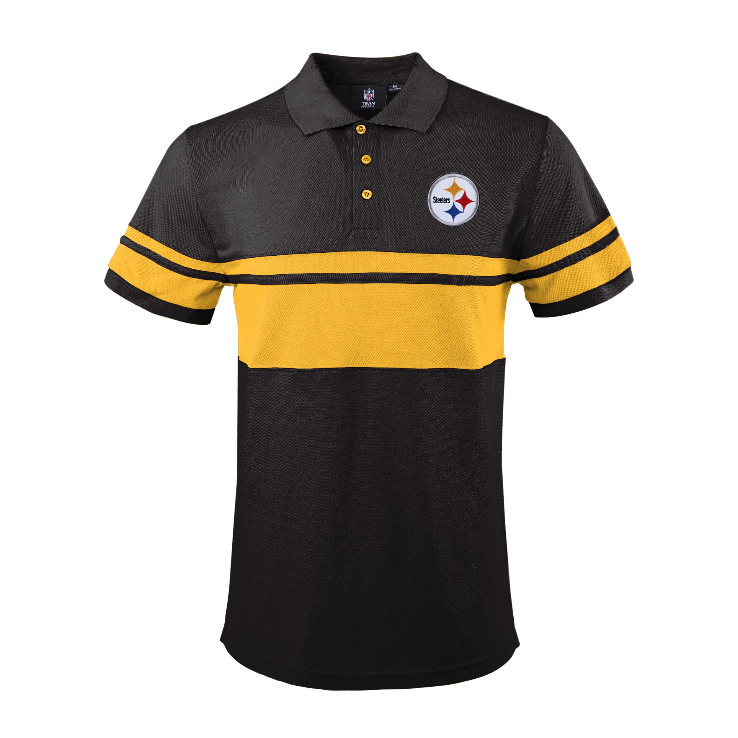 FOCO NFL Football Team Color Chest Stripe Men's Polo Shirt, Pittsburgh Steelers, Medium