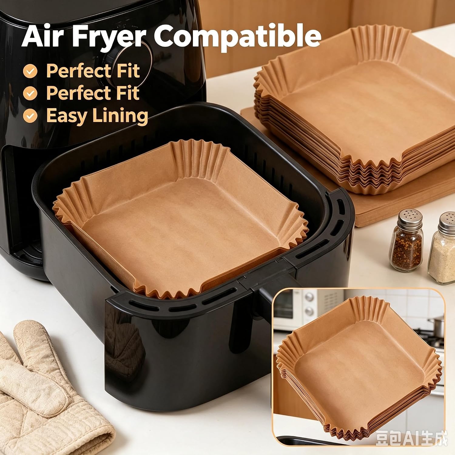 100 PCS Air Fryer Paper Liner Nonstick Parchment Sheet 6 x 6 Inch