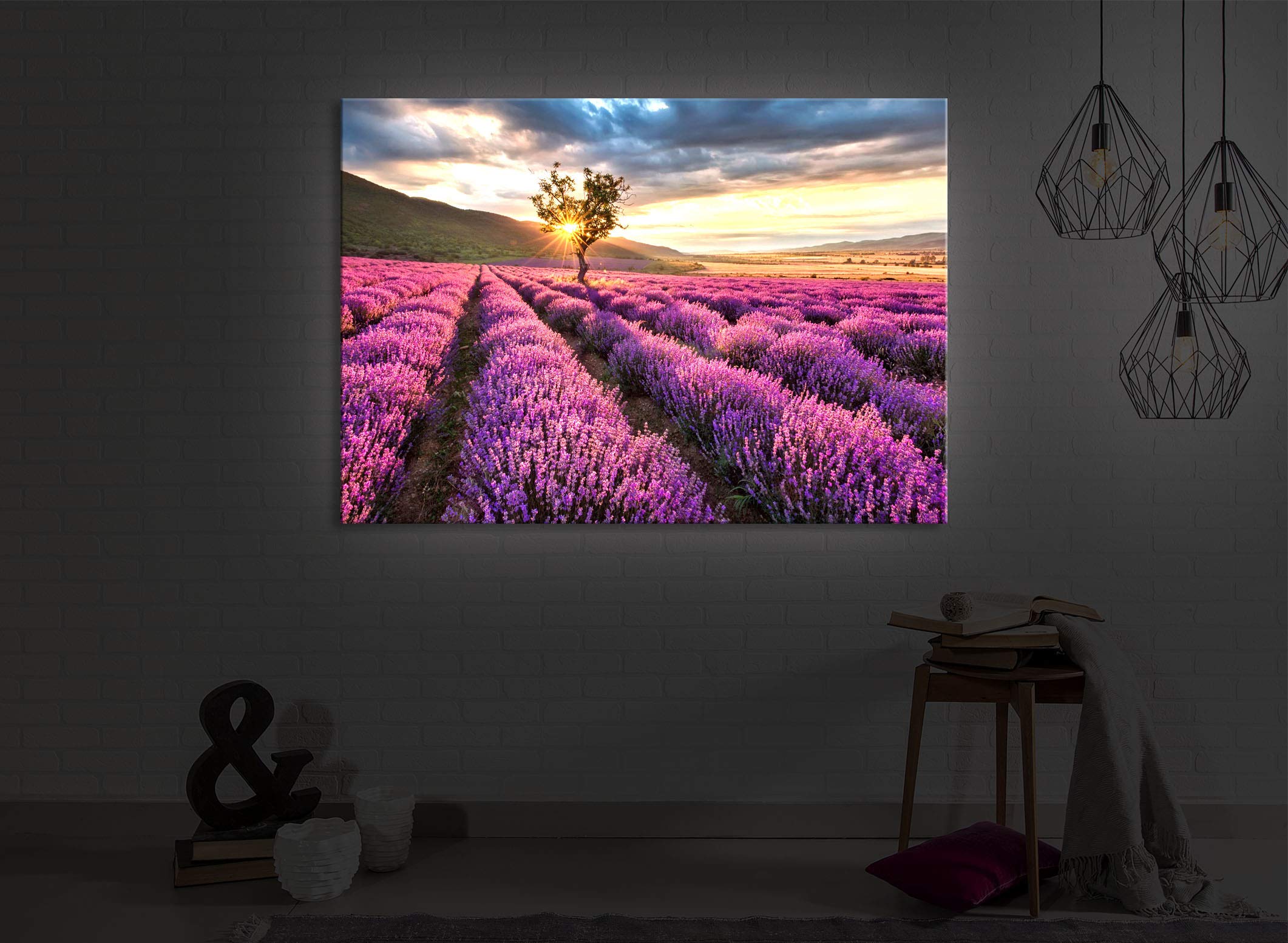 LED Leuchtbild Provence mit einsamen Baum 80x60 cm Front Lighted