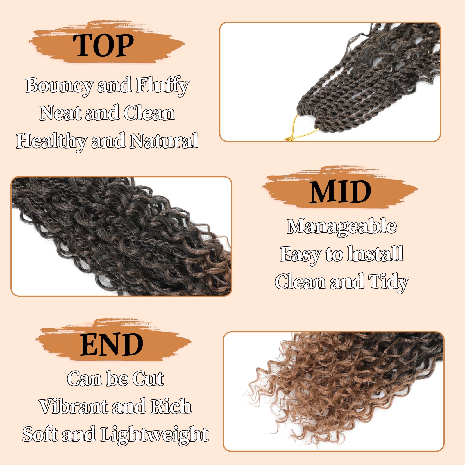 Auxemuen Senegalese Twist Crochet Hair 8Packs Boho Island Twist Crochet Hair with Curly Ends 16Inch Pre Looped Goddess Crochet Twists Hair Extensions for Black Women(TB/30) - Image 3