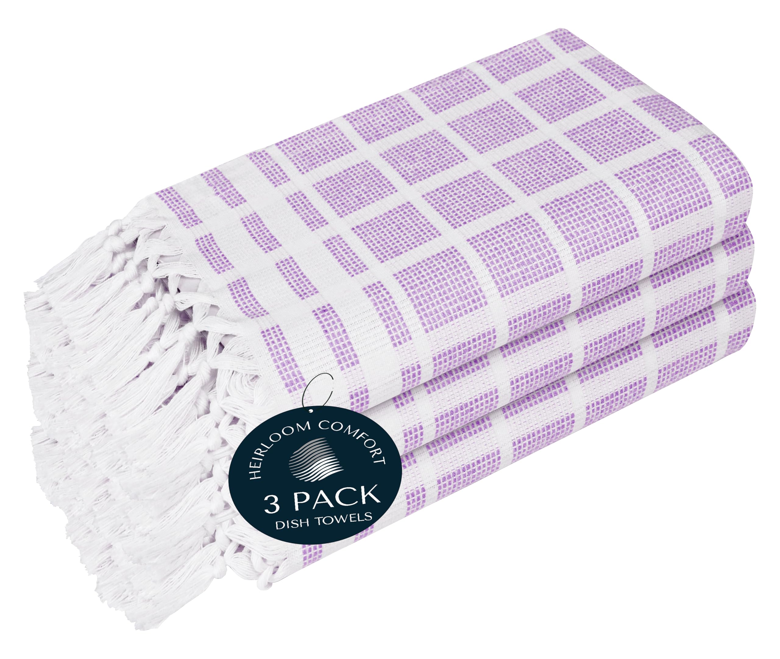 Asciugamani a matrice punteggiata bianca e lavanda 12 pezzi, 100% cotone, 40,6 x 66 cm, asciugamani decorativi con nappa, riutilizzabili, ad asciugatura rapida e assorbenti per uso in