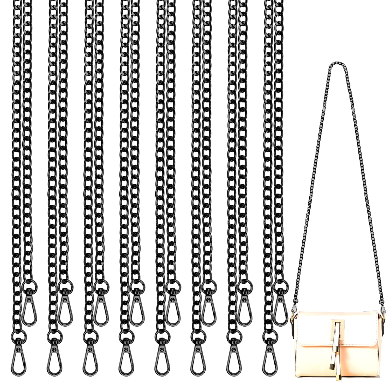 Cadena de repuesto para bolso, paquete de 8 cadenas de cartera, bolsa de hombro, cadena de bolso, cadena de hombro para bricolaje, bolsa cruzada de metal (47 pulgadas/piezas) (negro)