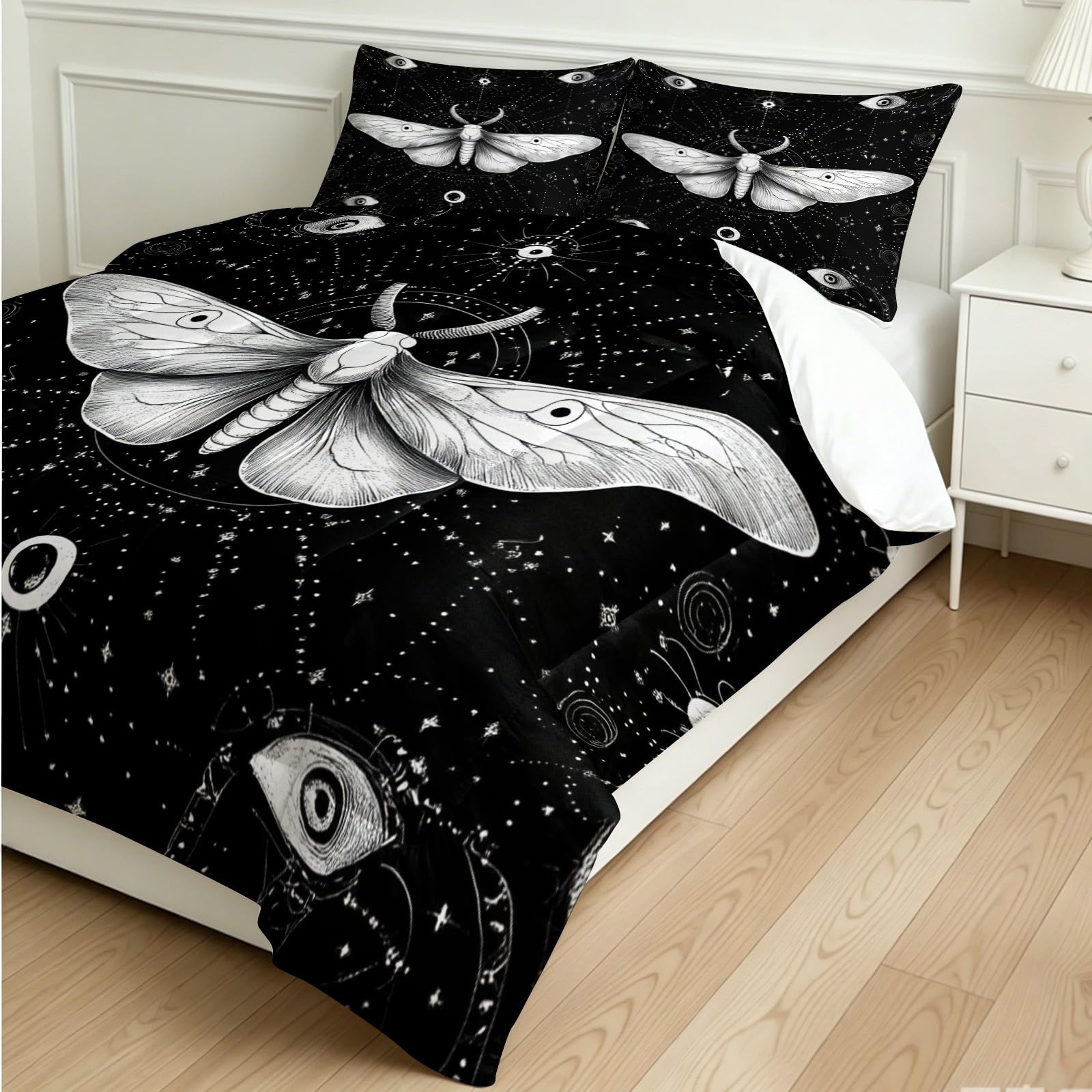 Trapunta 4 Stagioni Falena astratta 155 x 220 cm Piumino Lavabile in Microfibra nero Morbido e Caldo per Adulti e Bambini