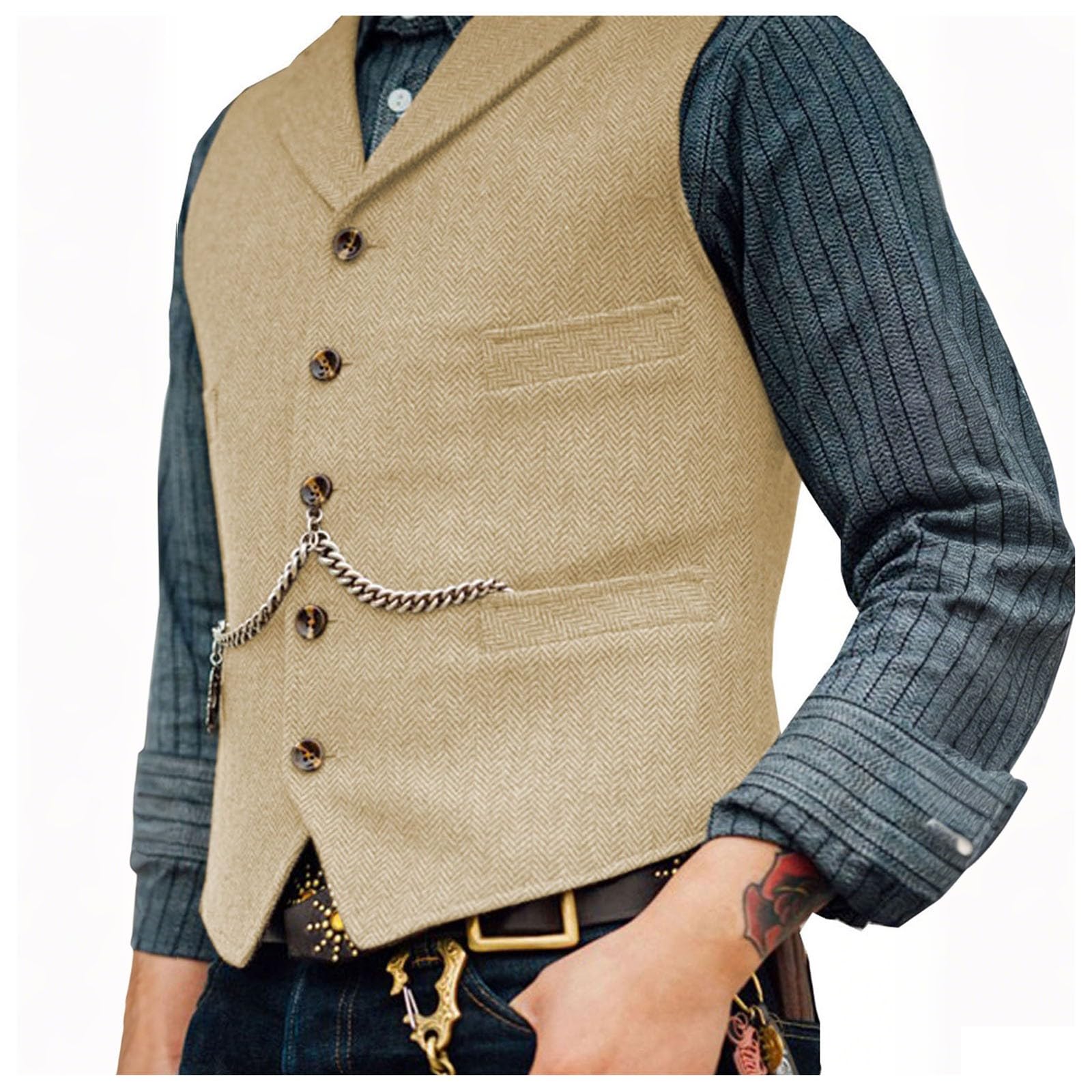 Gilet Vintage Sans Manches Tweed Gilet Costume Homme Vintage Solovedress - Tweed Chevrons - Sans Manches - Pour Mariage Et Occasions Gilet Cintré Chevrons élégant