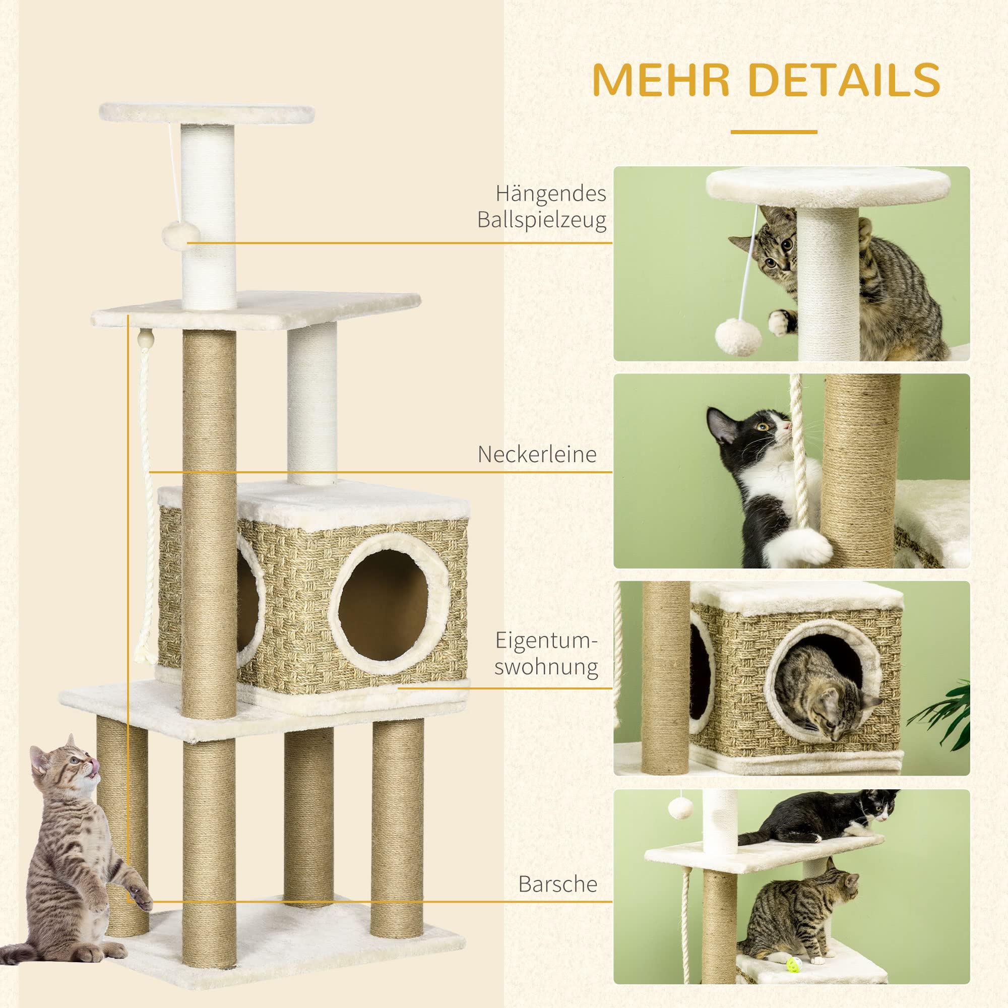 PawHut krabpaal krabpaal voor katten klimboom van hout met