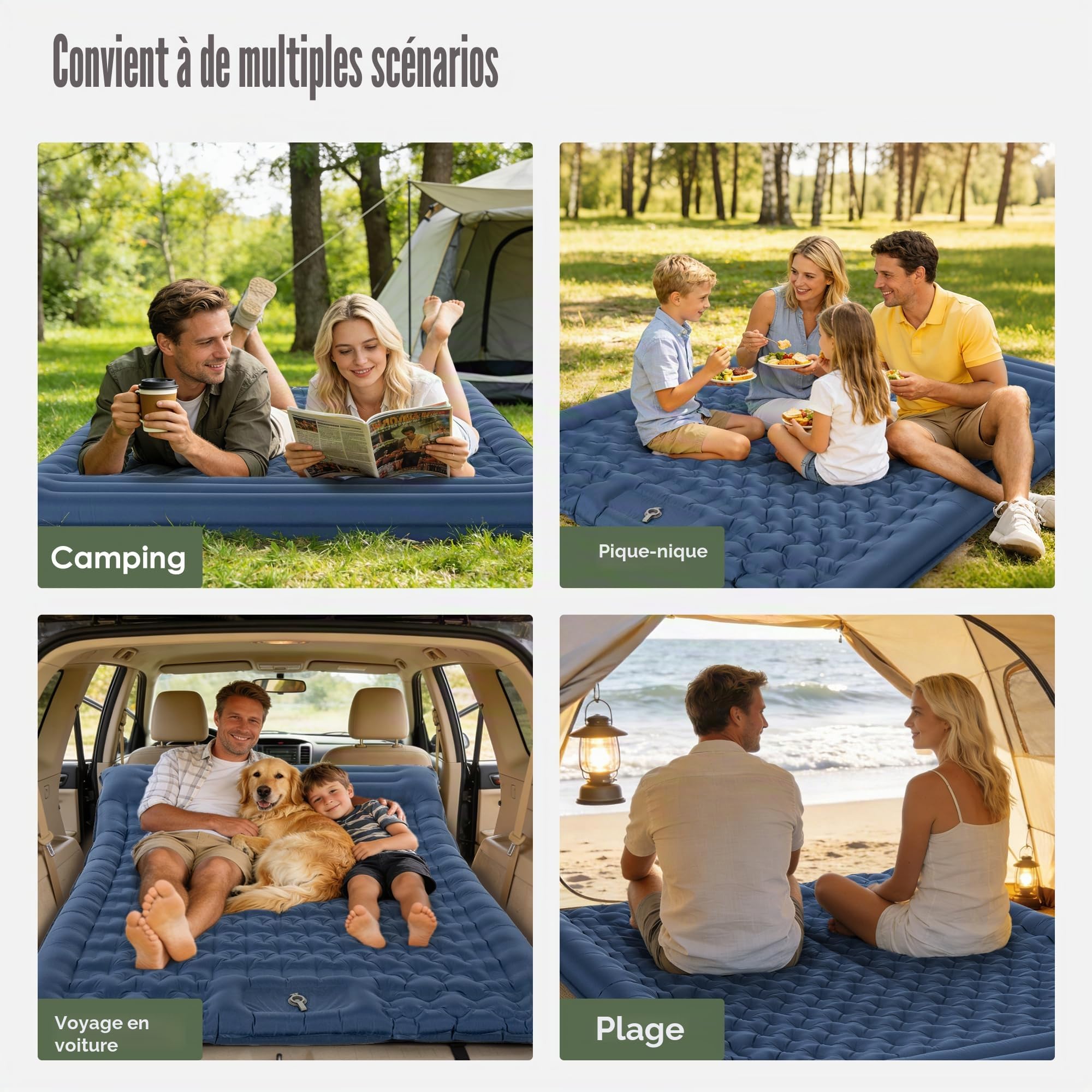 ROPODA Matelas de camping , ultra léger avec oreiller, pompe à pied intégrée, lit double imperméable avec sac de transport pour randonnée, voyage, bleu