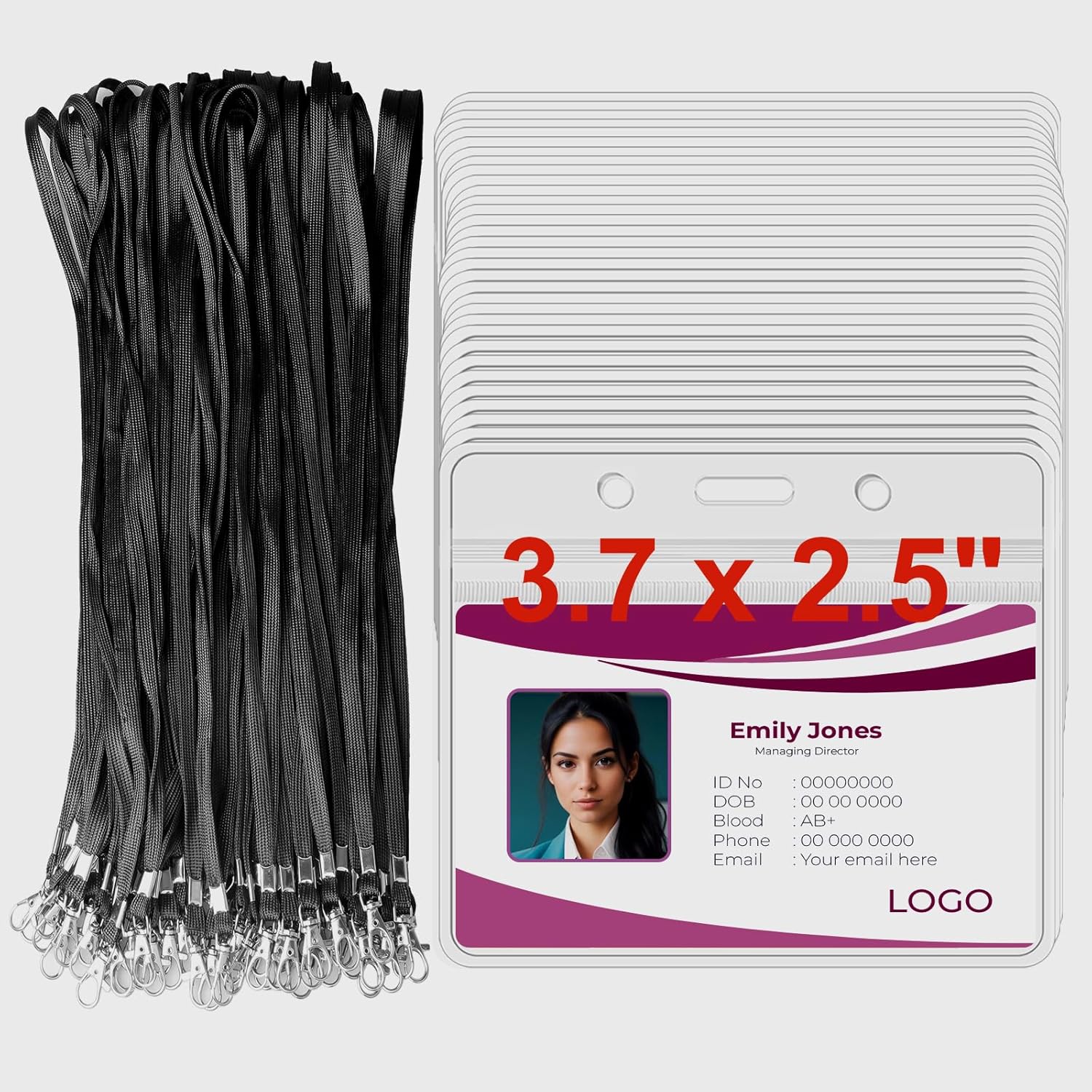 10Pcs Bulk Waterproof Plastic Horizontal Name Tags Badge ID Card Holders and 10Pcs Lanyards for id Badges, Name Tags Badge Protector ID Holder with Lanyards for Business School Church Conference