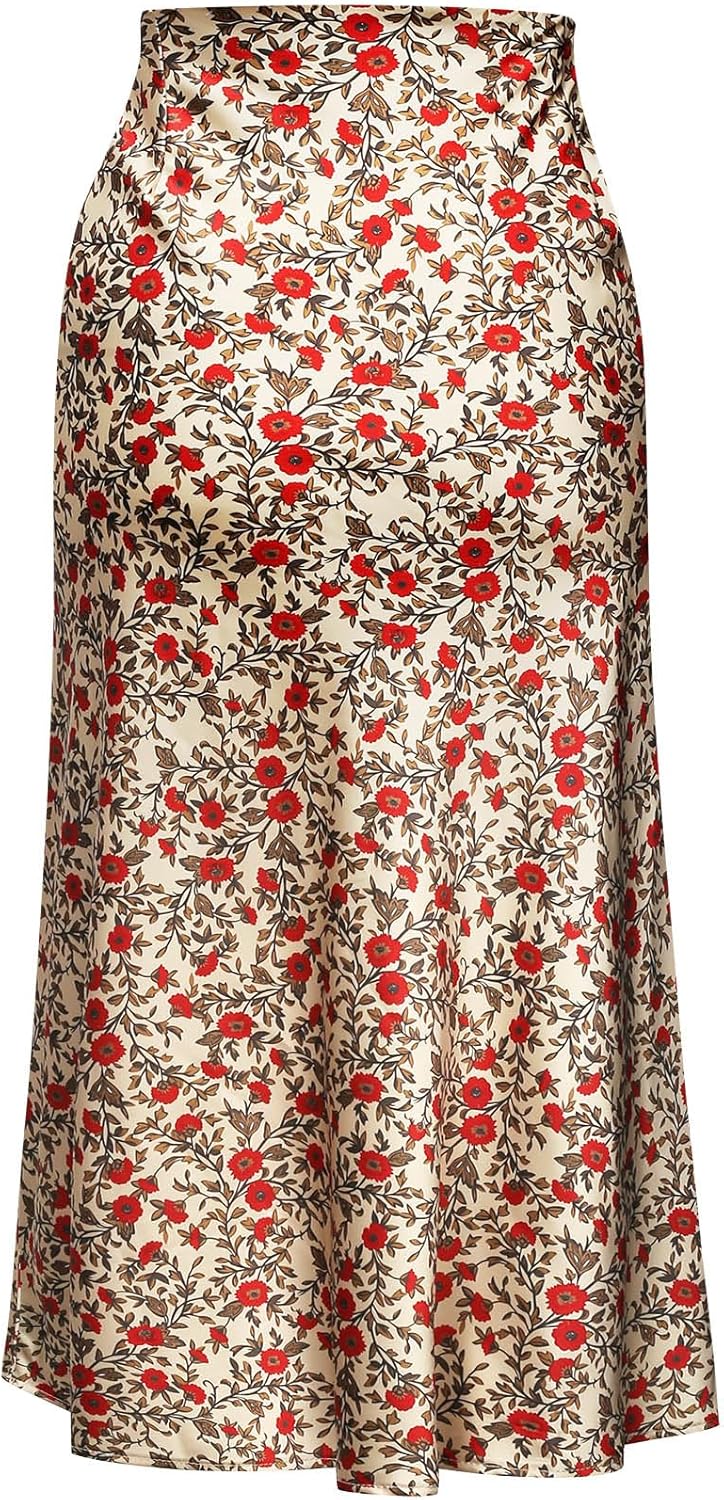 Keasmto Leopard Skirt for Women Midi Length High Waist Silk Satin Elasticized Cheetah Casual Ladies Skirts - Image 4