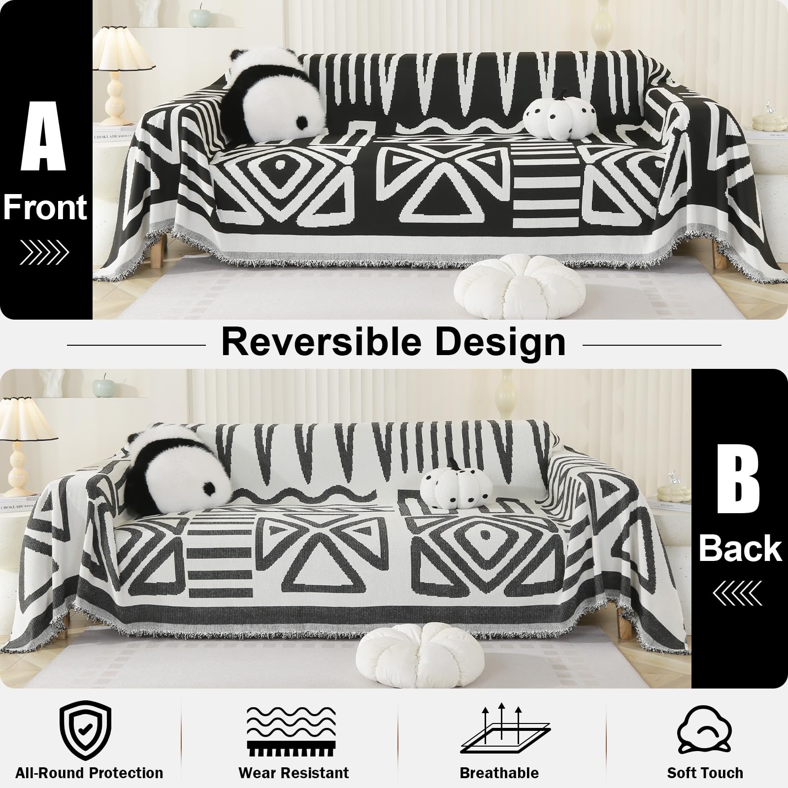 Boho Sofa Cover 2 Seater, Chenille Couch Cover for Corner Sofa Washable Sofa Slipcover - Image 2