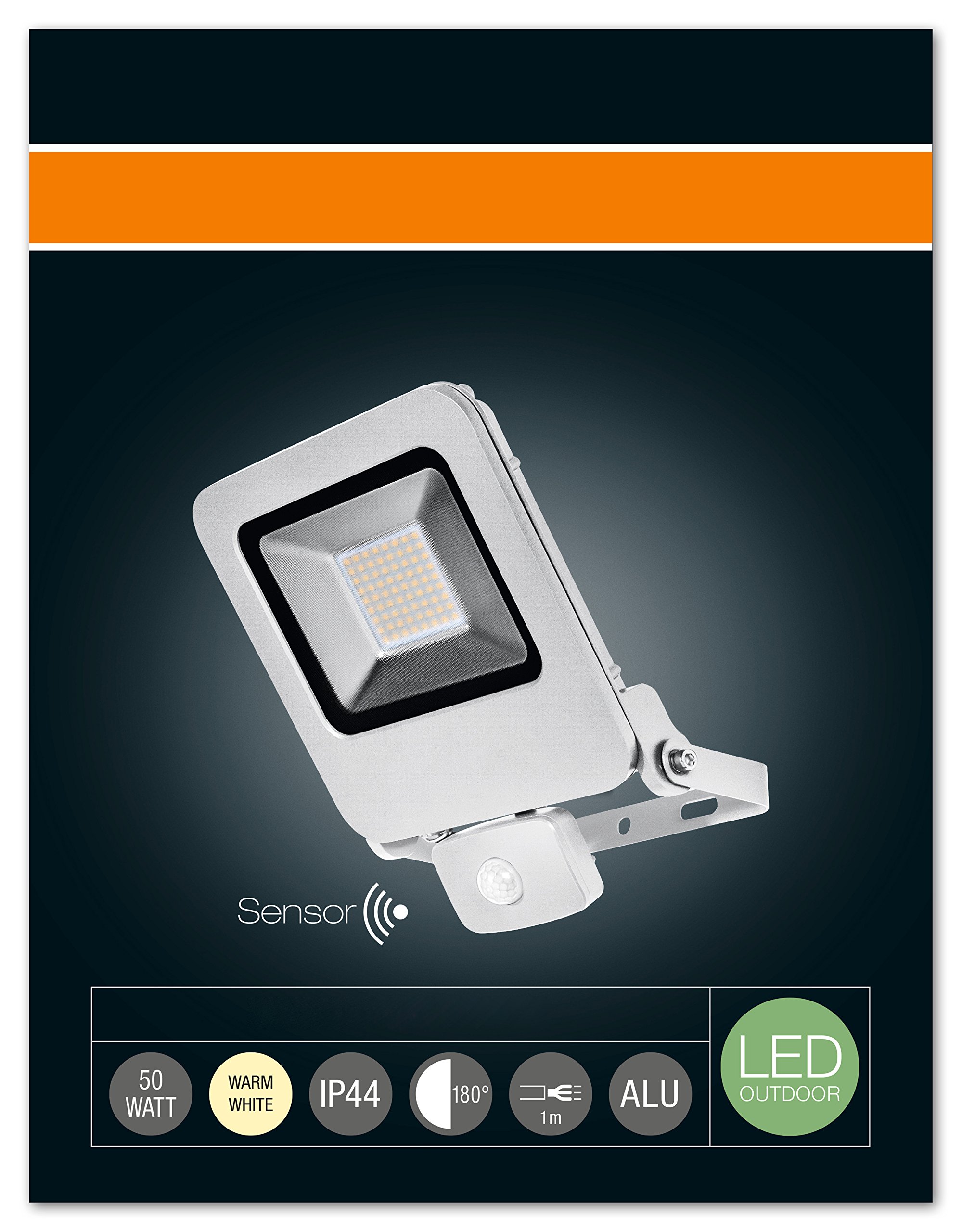 Osram LED Endura Flood Sensor Fluter, für Außenanwendungen, integrierter Bewegungssensor, Warmweiß, 257, 0 mm x 201, 0 mm x 63, 0 mm