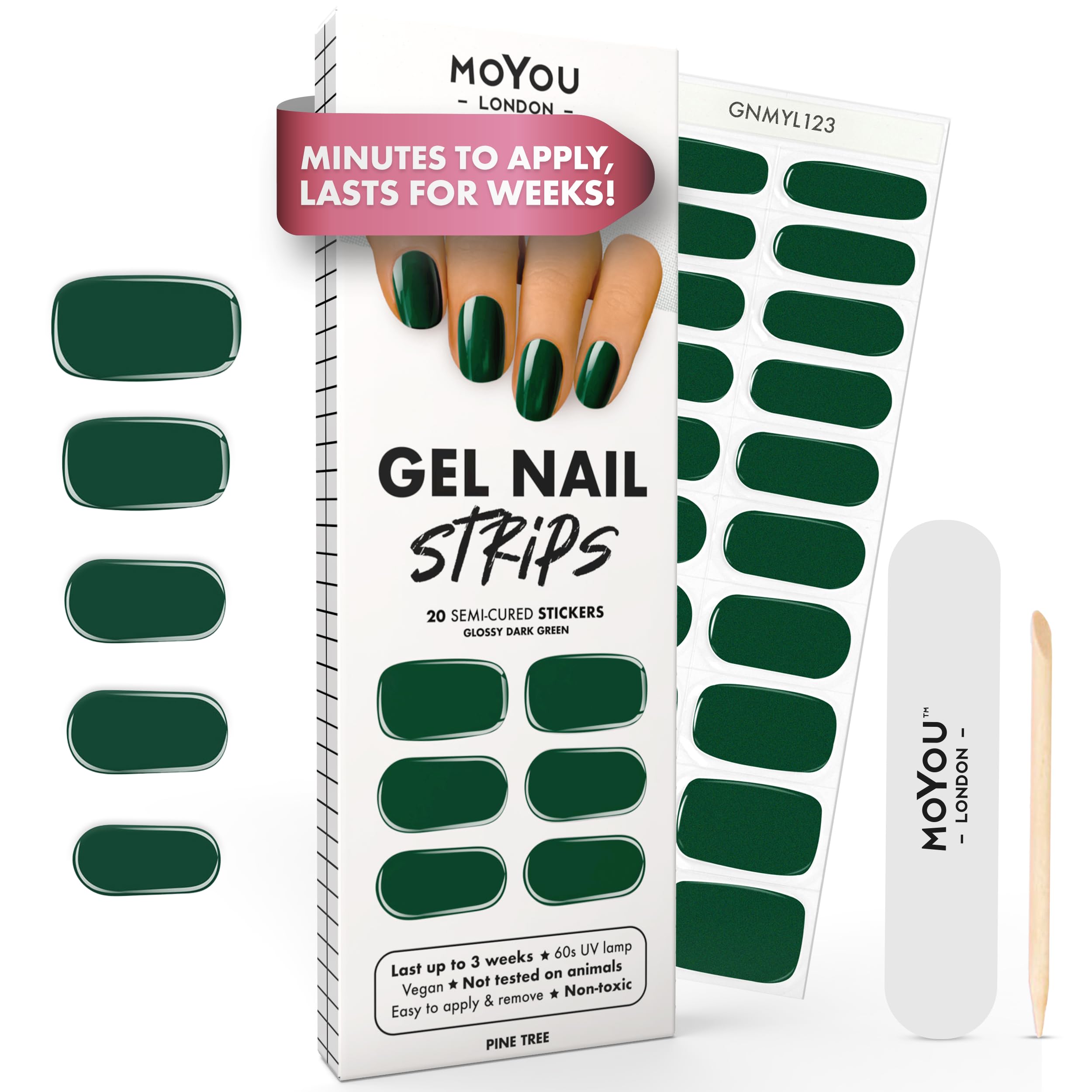 Semi Cured Gel Nail Strips - 20 Pcs. Nail Wraps for Salon-Quality Manicure - Works with Any UV Lamp - Easy to Apply, Trim, & Remove Gel Stickers