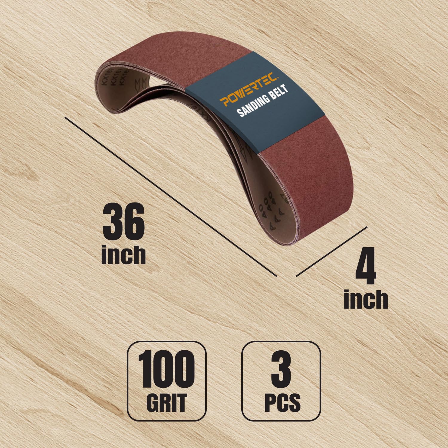 POWERTEC 110133 100 x 915 mm Sanding Belts, 100 Grit, 3pk - Image 2