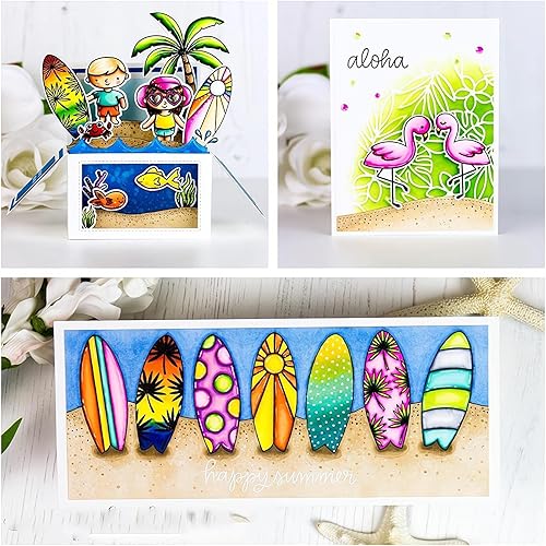 Miniatura 6 de Qoiseys Juegos de sellos y troqueles transparentes de tabla de surf de verano para hacer tarjetas, plantillas de corte troquelado para álbumes de