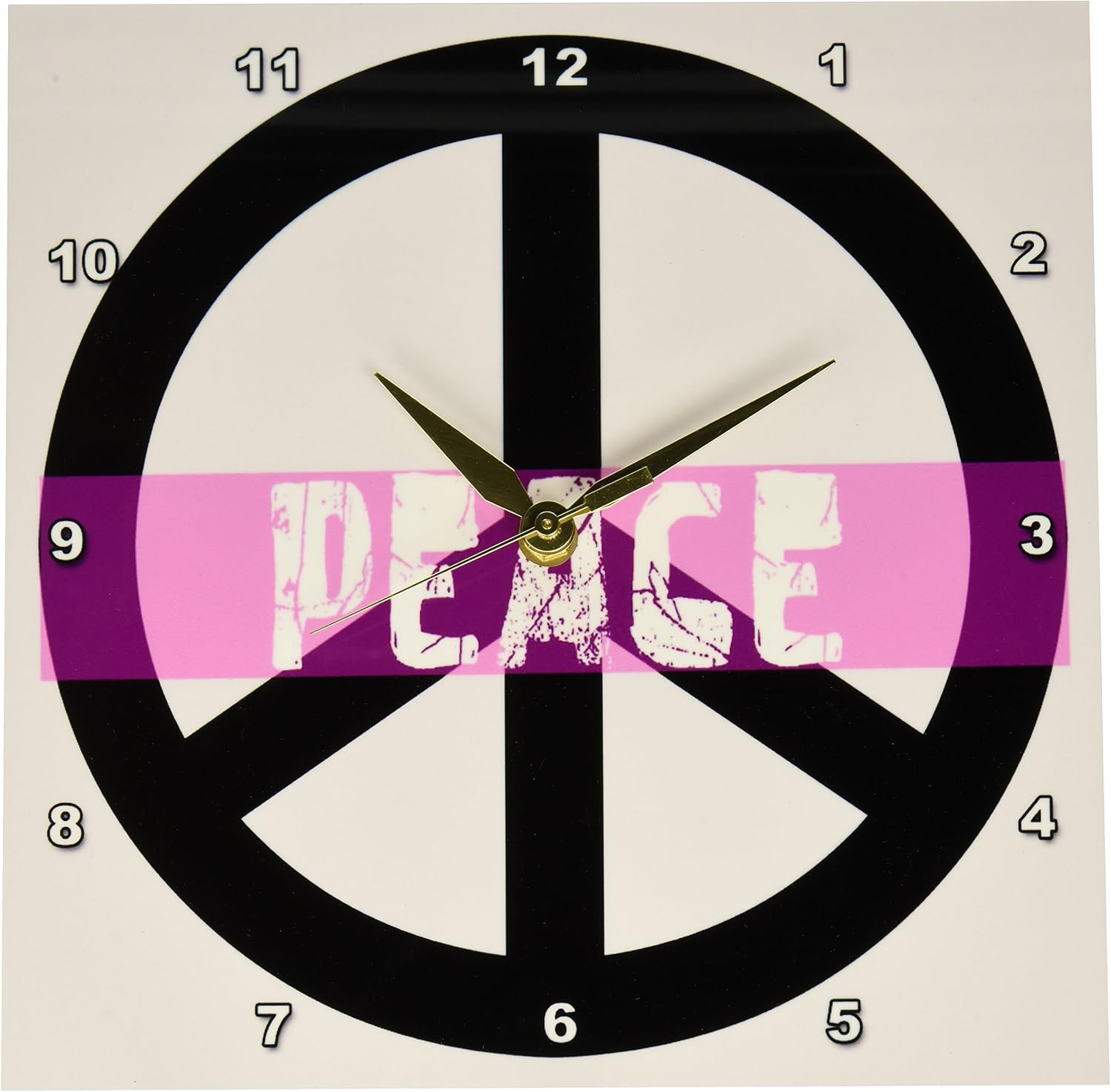 3dRose DPP_40218_1 Pink Peace Sign Inspirational Art Wall Clock, 10 by 10-Inch