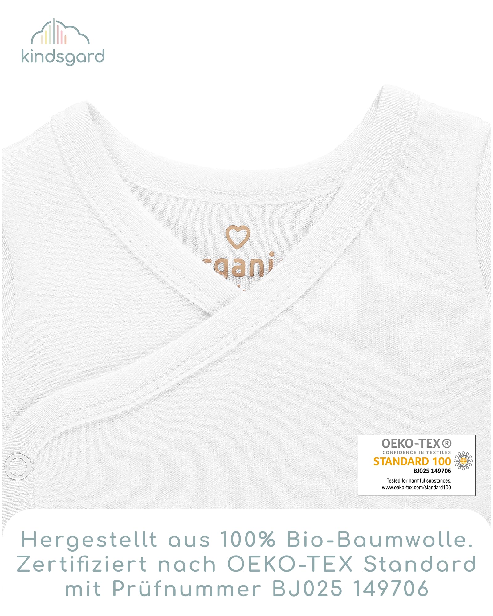Kindsgard Baby Wickelbodys 3er-Pack Langarm - Unisex – aus 100% Bio-Baumwolle – OEKO-TEX zertifiziert – Einfache Handhabung – Ideal für Neugeborene & Säuglinge