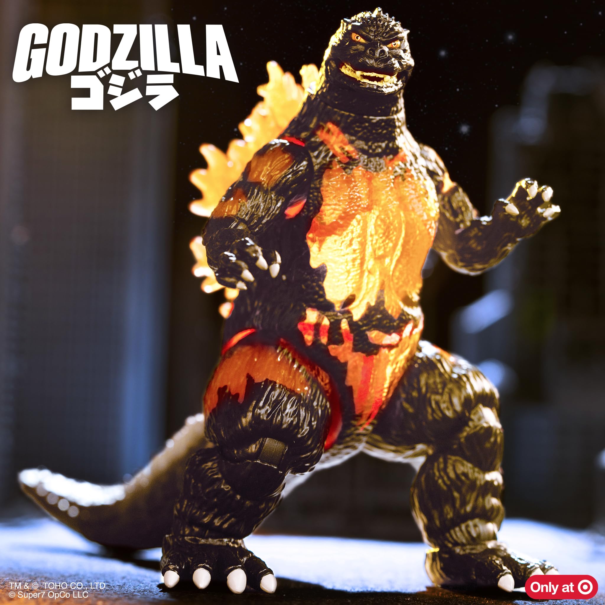 Super7 Super Kaiju Burning Godzilla (1995) - Action figure Toho Godzilla da 14 cm con accessorio - Film classico da collezione e giocattoli retrò