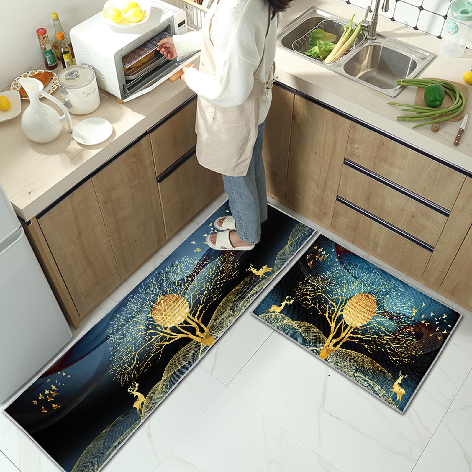 Juego de 2 alfombrillas de cocina lavables, antifatiga, antideslizantes, absorbentes de agua, para lavandería, dormitorio (estilo B, 40 x 120 cm)