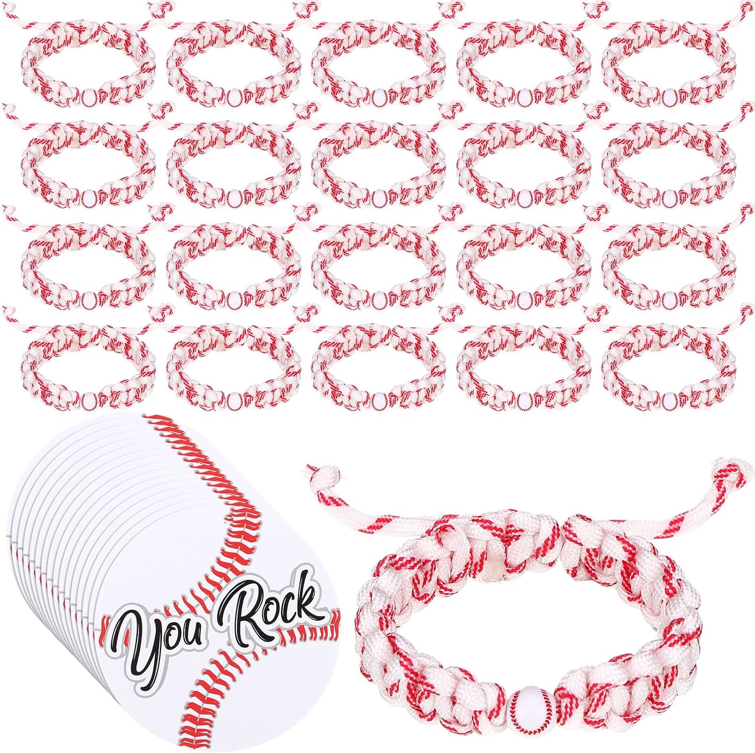 Ecation 20 Sets Baseball Softball Soccer Beads Bracelets Gifts Game Day Team Party Favors Accessories with Cards for Teens