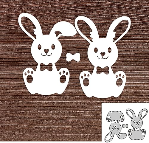 Miniatura 6 de Juego de 2 troqueles de metal de conejo lindas plantillas de marco de animales de conejo de Pascua manualidades tarjetas troqueles de corte para