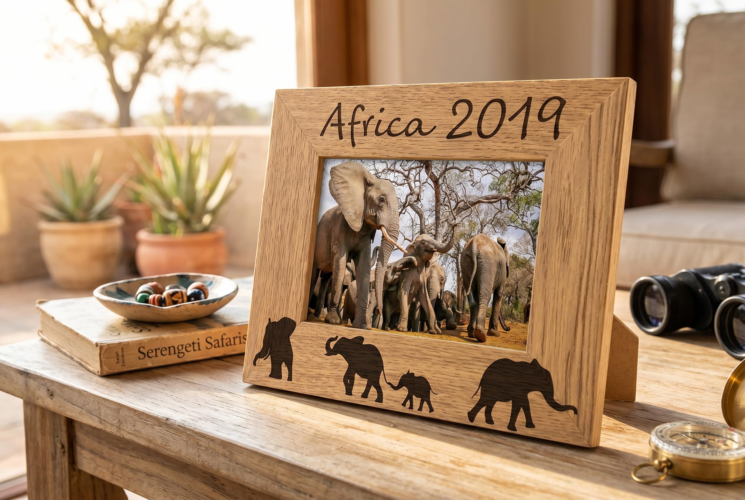 Personalised Elephant Design Engraved Wooden Photo Frame (8 x 10)