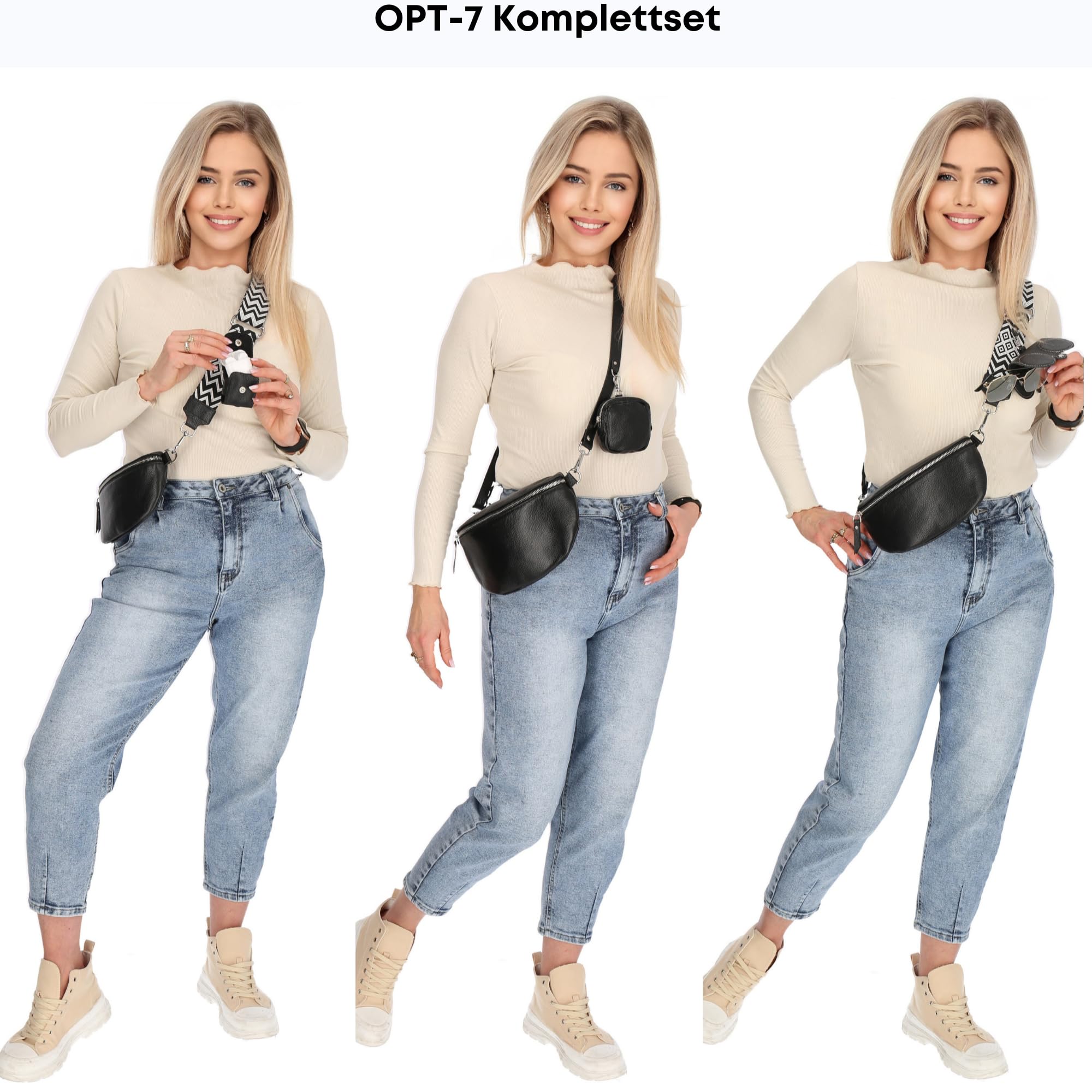 Blade Marsupio da donna in vera pelle, elegante borsa a tracolla, con 2 spallacci regolabili rimovibili, tasca sul petto per donna nera, Nero option-7, L