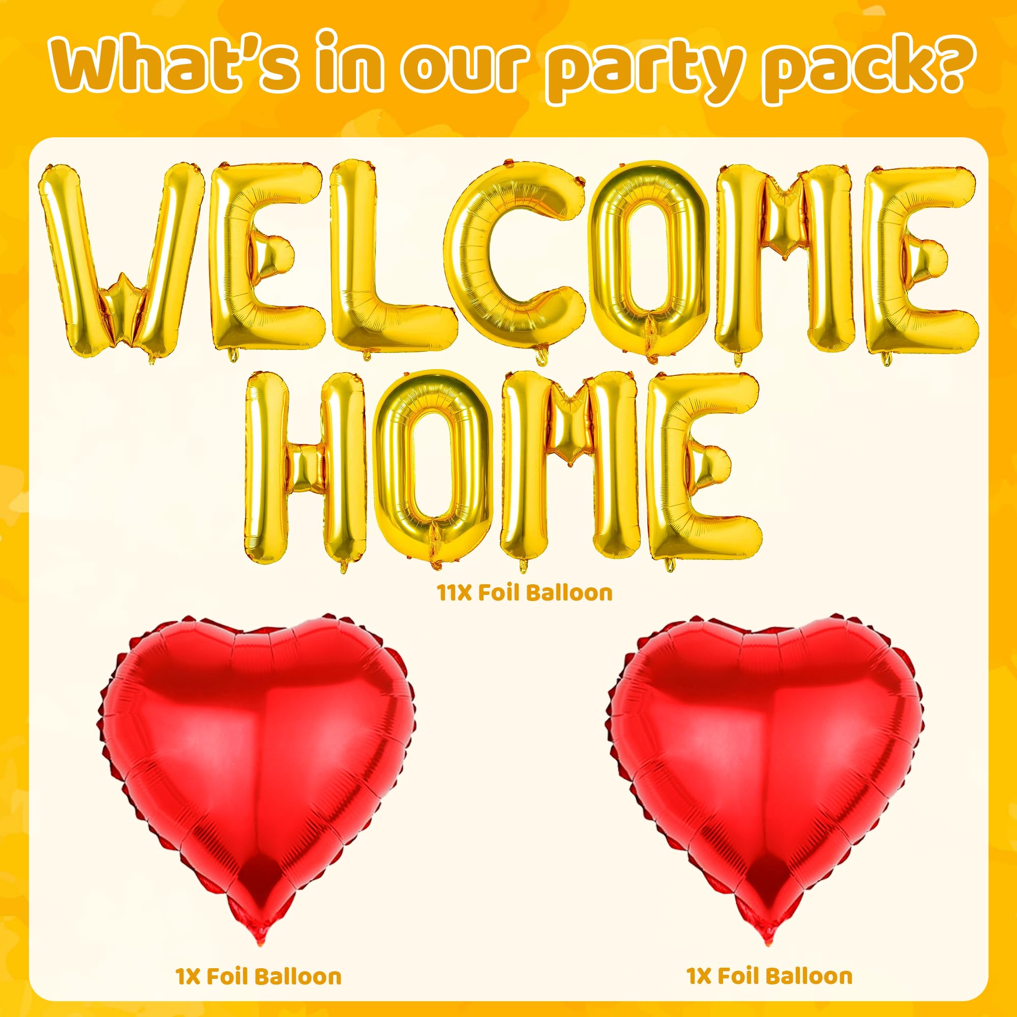 FeteDecor Welcome Home Banner - Baby Decorations Letter Banner Gold Foil Heart Foil Balloons, Medium - Image 2