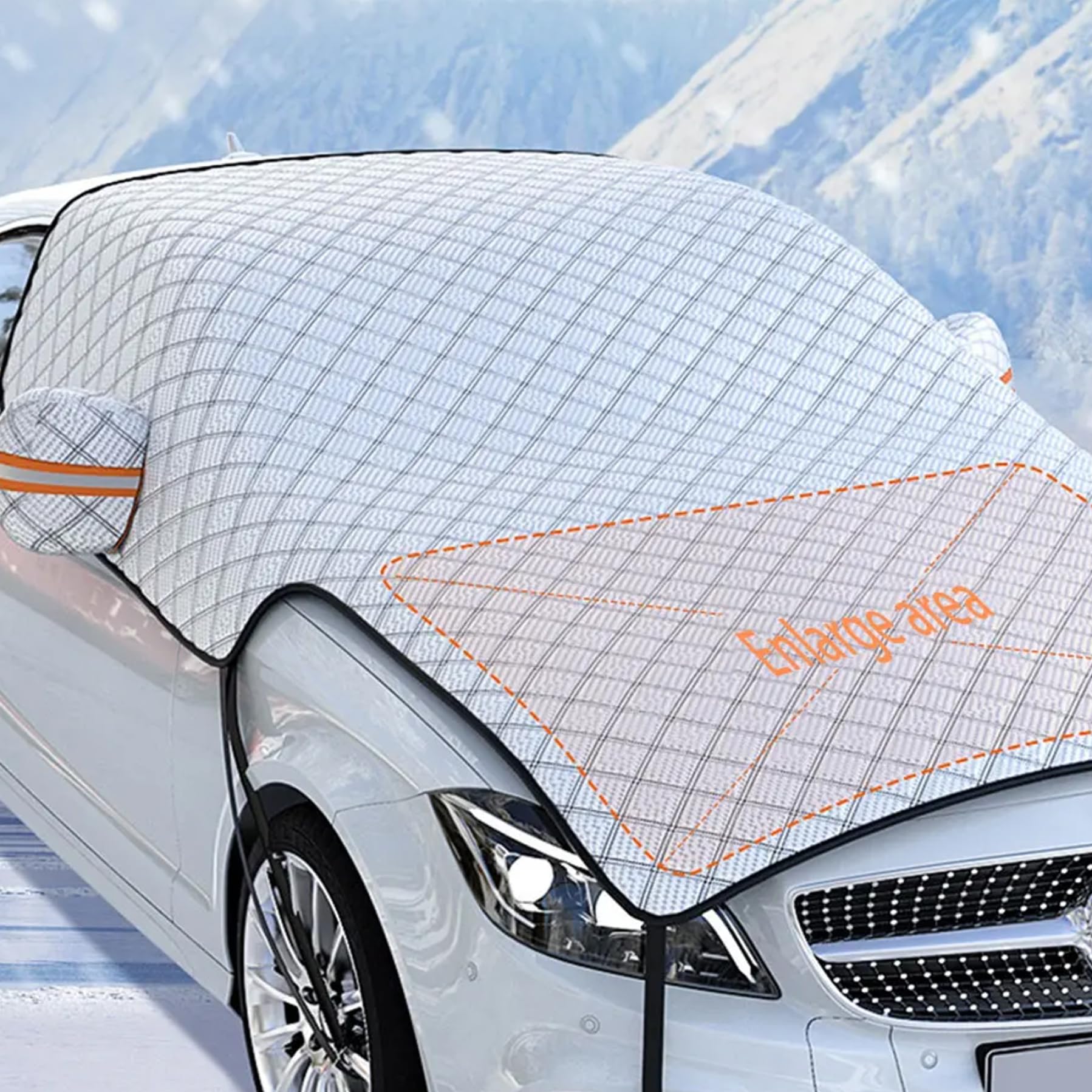 Couverture de Pare-Brise de Voiture pour la Glace et la Neige, allonger Le Capot Voiture et la Couverture Neige Pare-Brise avec Sangle sécurisée, Housses Protection d'épaisseur véhicul