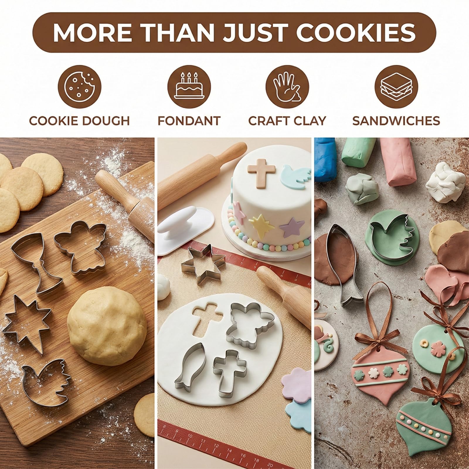 VYNZOR Juego de 6 moldes para galletas, con formas de cáliz, pez, cruz y paloma — view 4
