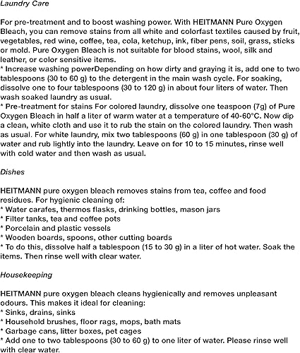 Miniatura 7 de HEITMANN pure Blanqueador de oxígeno puro 350g (12.35 oz) - Fabricado en Alemania