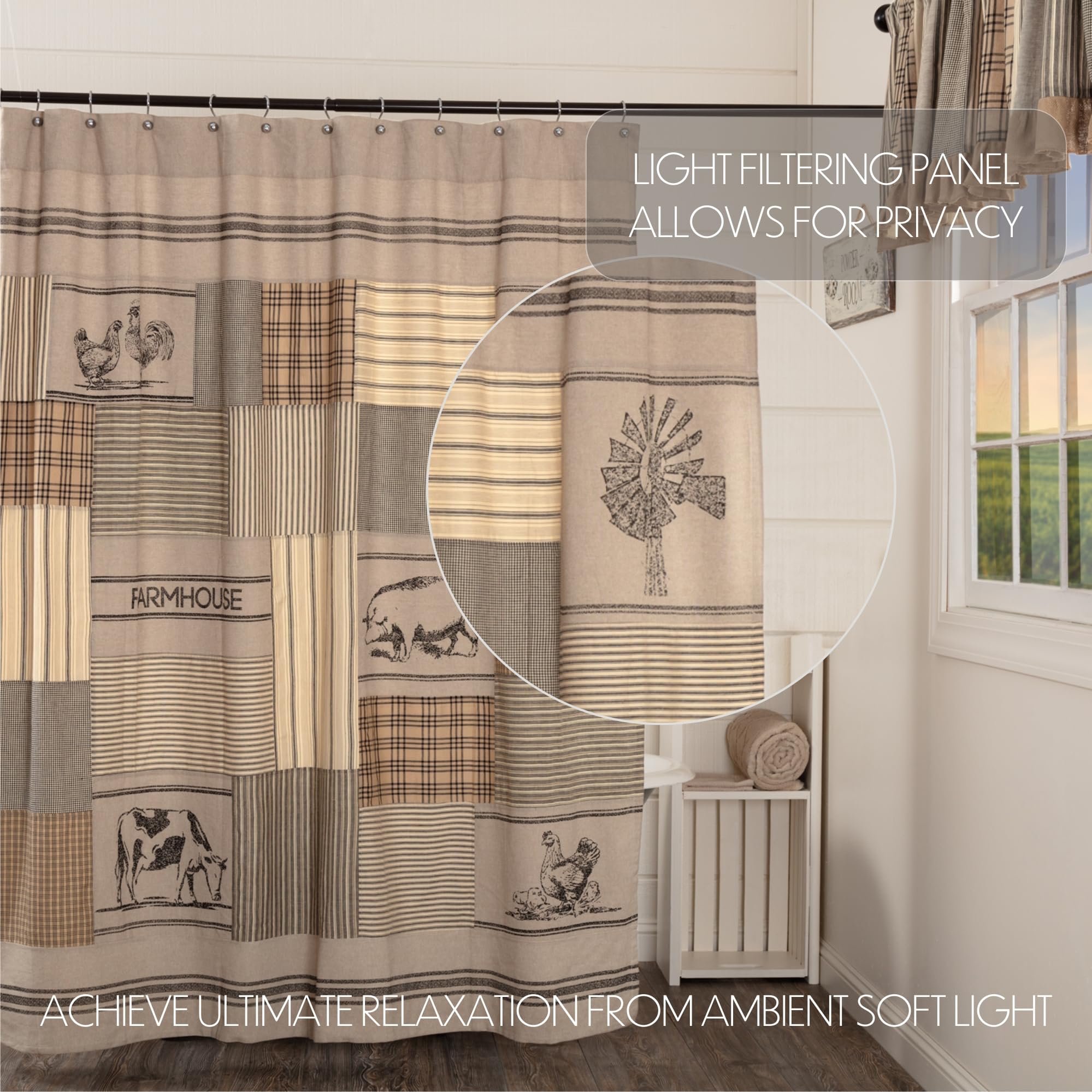 VHC Brands Cortina de Ducha de algodón, Gris carbón