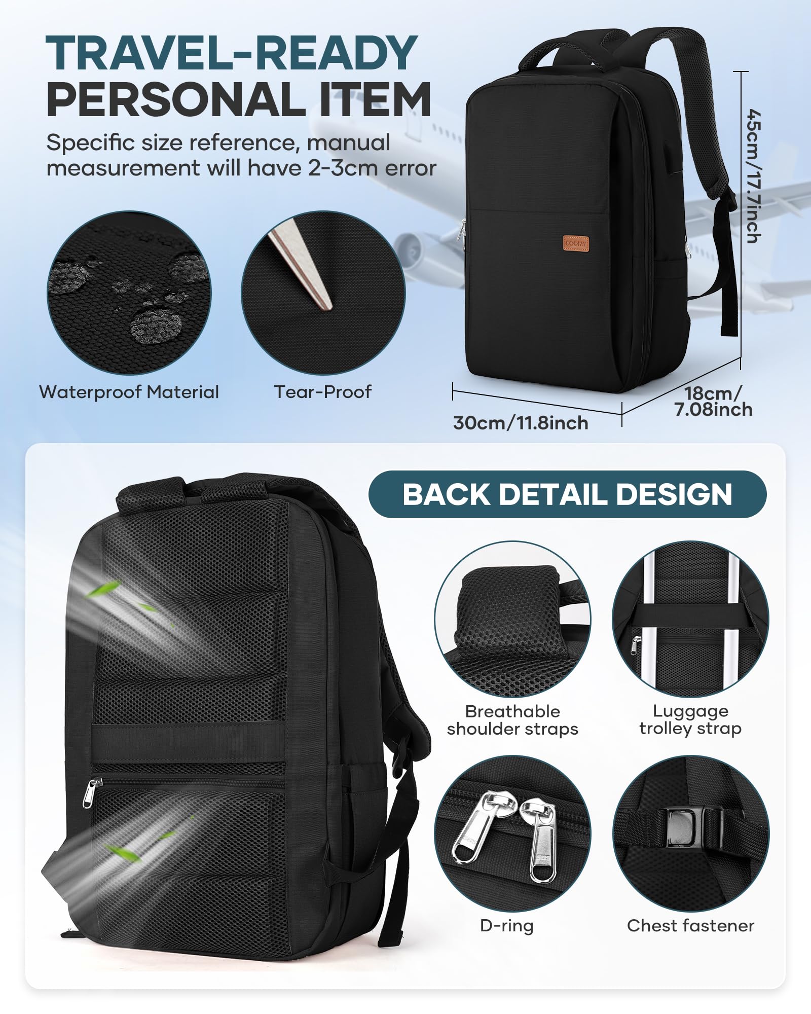 BJLFS Borse da Cabina per Ryanair 40x30x20 Zaino Wizzair Sottovuoto da viaggio 40x20x25 Bagaglio a Mano con compressione sottovuoto,Zaino Easyjet 45x36x20,Zaini Casual per laptop da 14 pollici