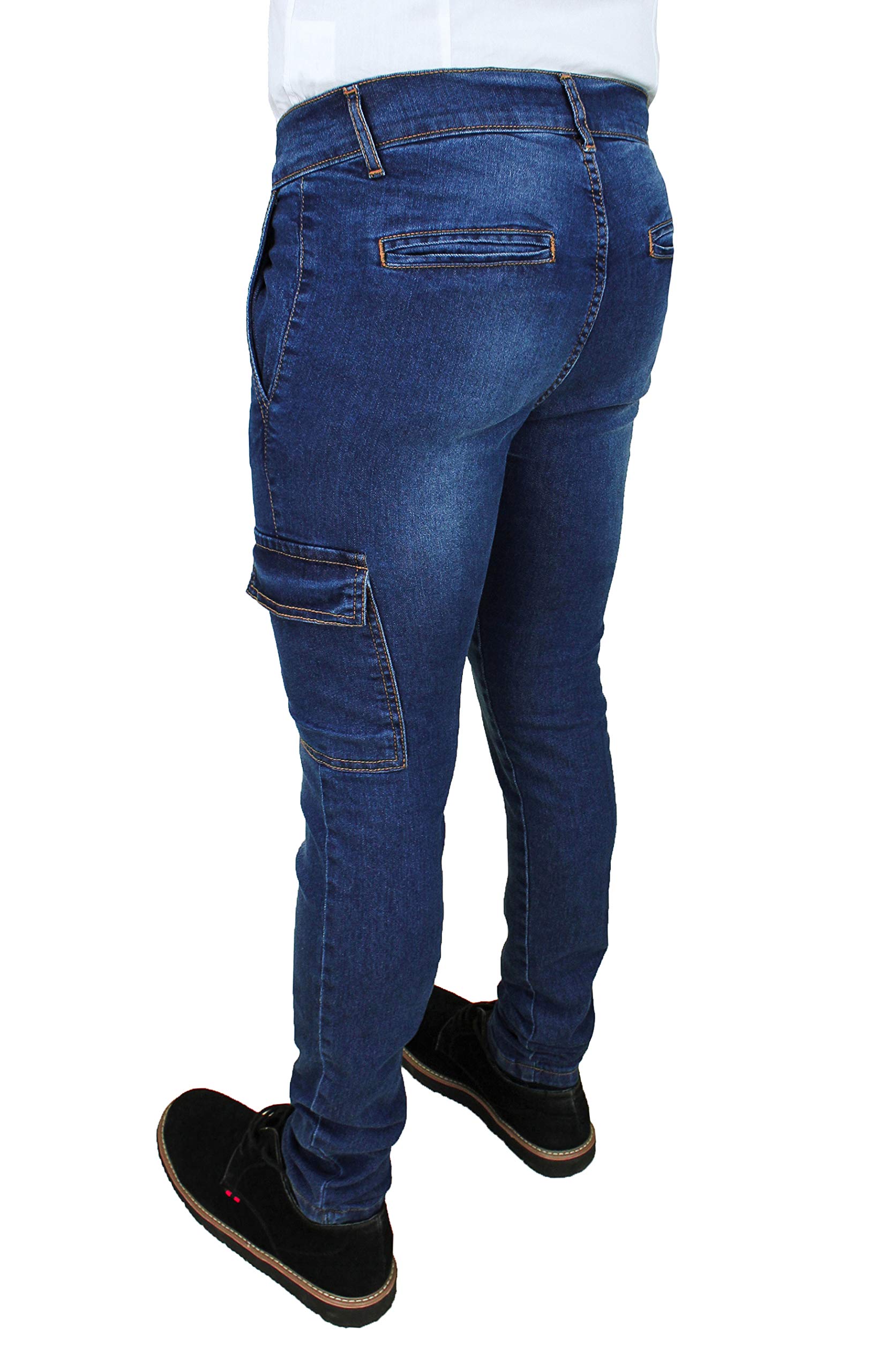 Evoga Jeans Uomo Cargo Blu Denim Casual Slim Fit con tasconi Laterali