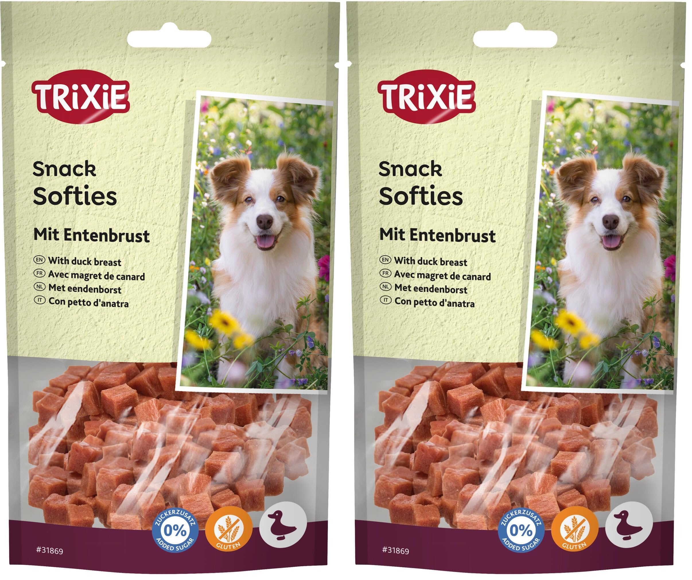 TRIXIE Hundeleckerli Premio Hunde-Duck Softies 100g - Premium Leckerlis für Hunde glutenfrei - ohne Getreide & Zucker, schmackhafte Belohnung für Training & Zuhause - 31869 (Packung mit 2)