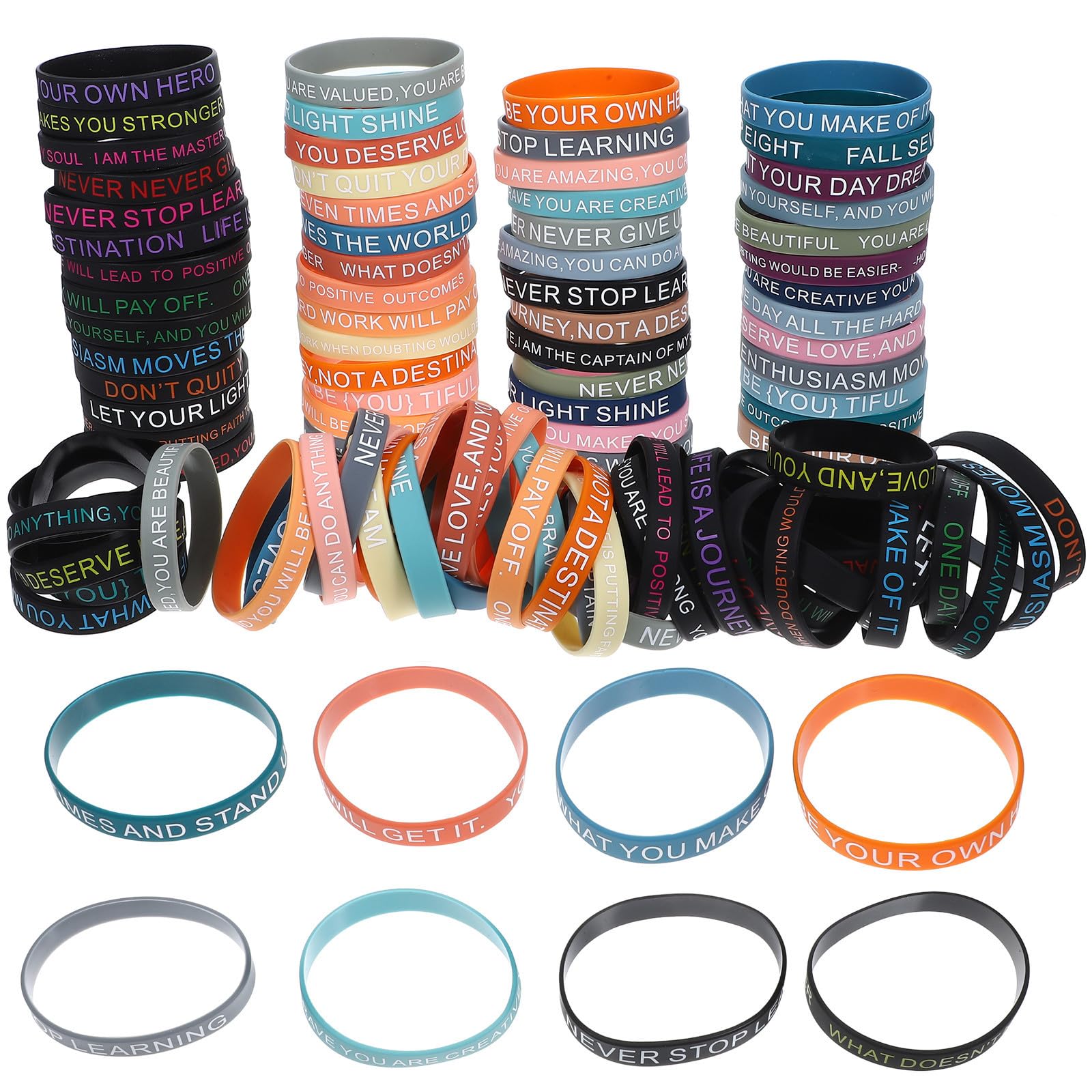 PACKOVE y Uso Cómodo de Silicona Inspiradoras Unisex 100 Pulseras Elásticas Citas Motivacionales para Bricolaje en Muñeca