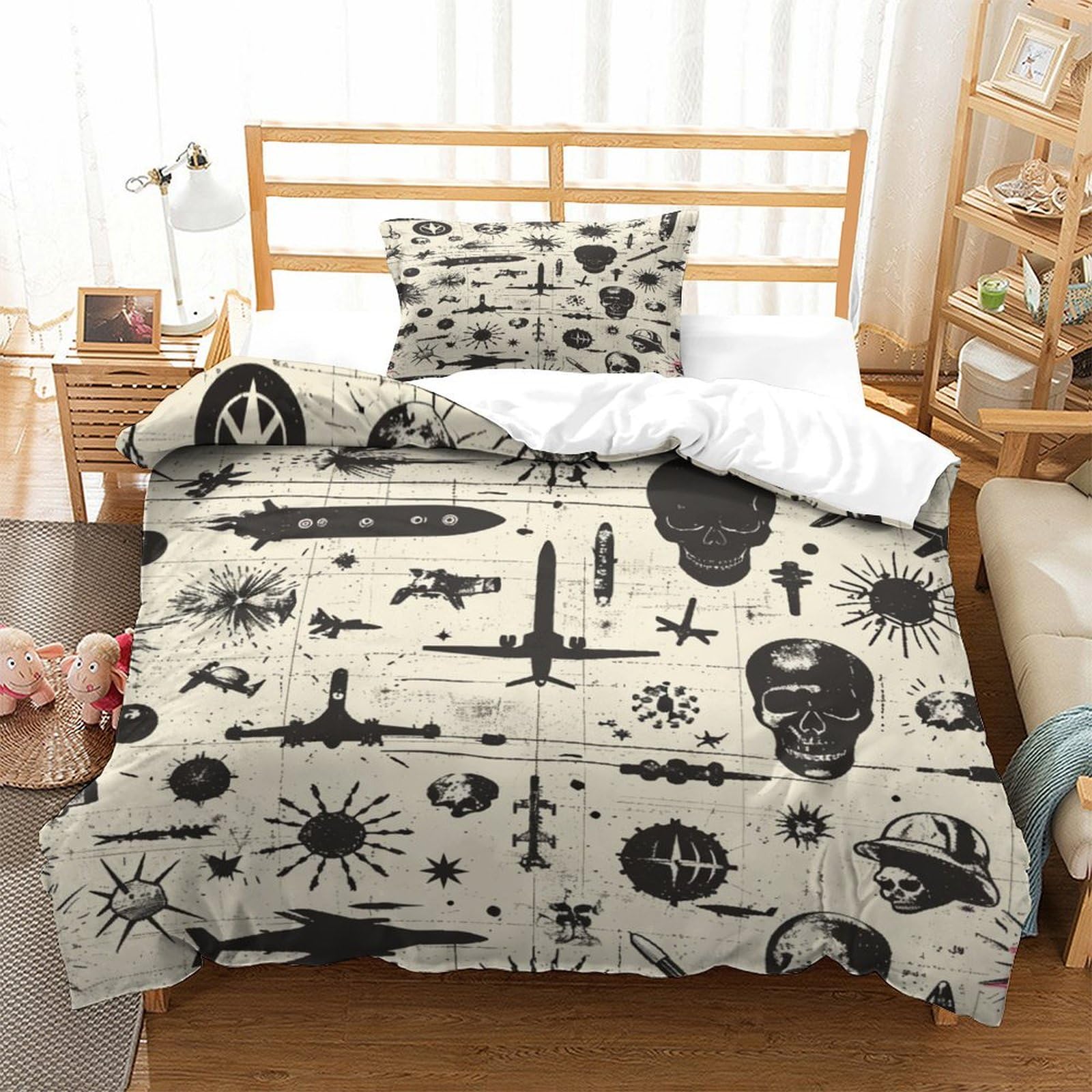 P1s9u7w5y Aircraft-1-1 Vintage Aircraft 3D Printed Duvet Cover Set 3Pcs Microfiber Retro Space Bedding Set Single（135X200cm）