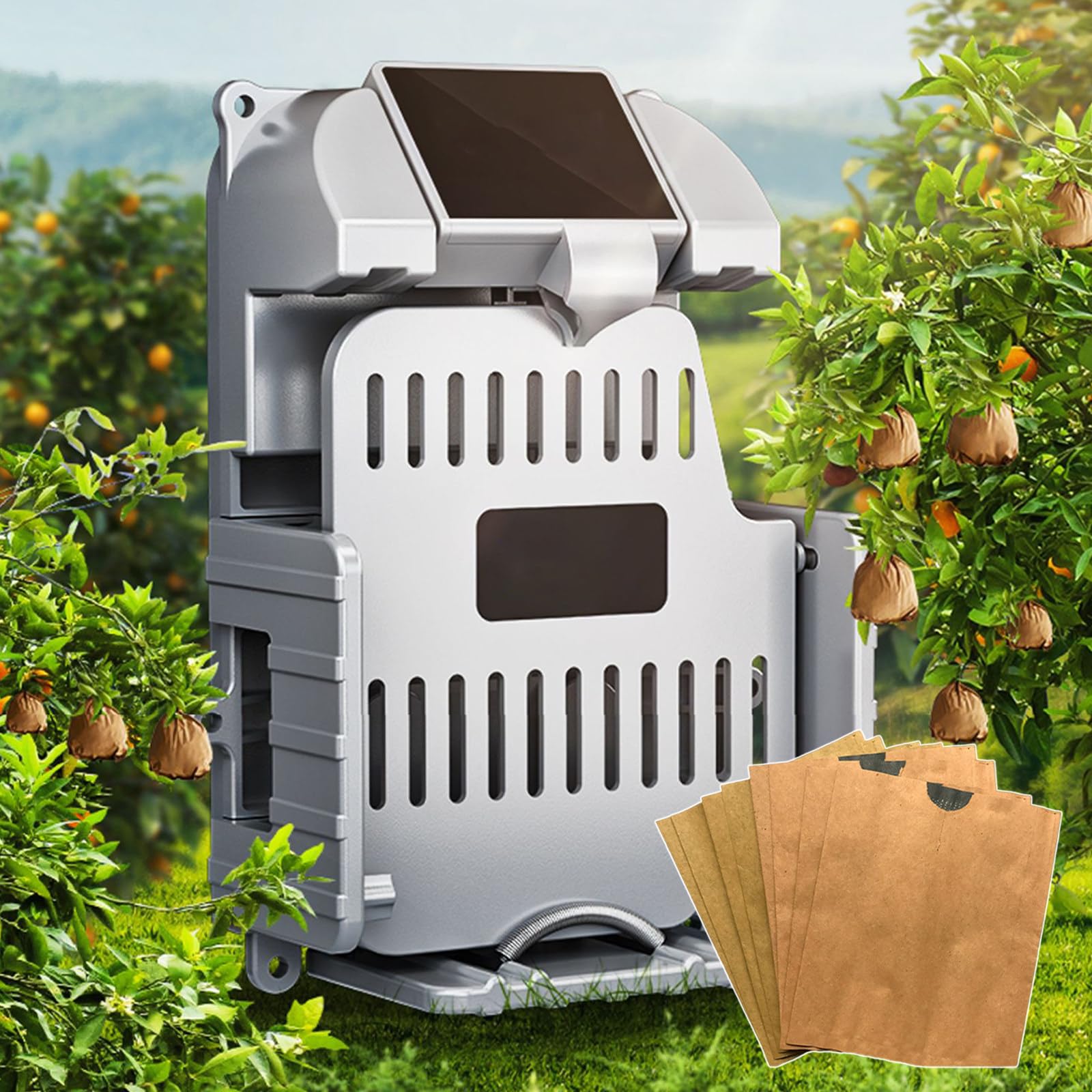 Insacchettatrice elettrica per alberi da frutto, strumento automatico leggero di apertura della borsa, attrezzatura per insaccamento frutteto, con regolazione della velocità.