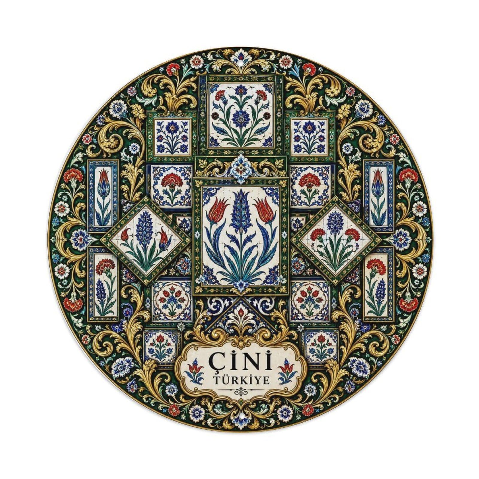 Emerald Green Turkish Iznik Tile Arabesque Motif Metal Tin Sign