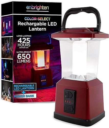 Enbrighten Linterna recargable LED de doble potencia que cambia de color, banco de energía USB, 4400 mAh, 650 lúmenes, regulable, 425 horas, ideal