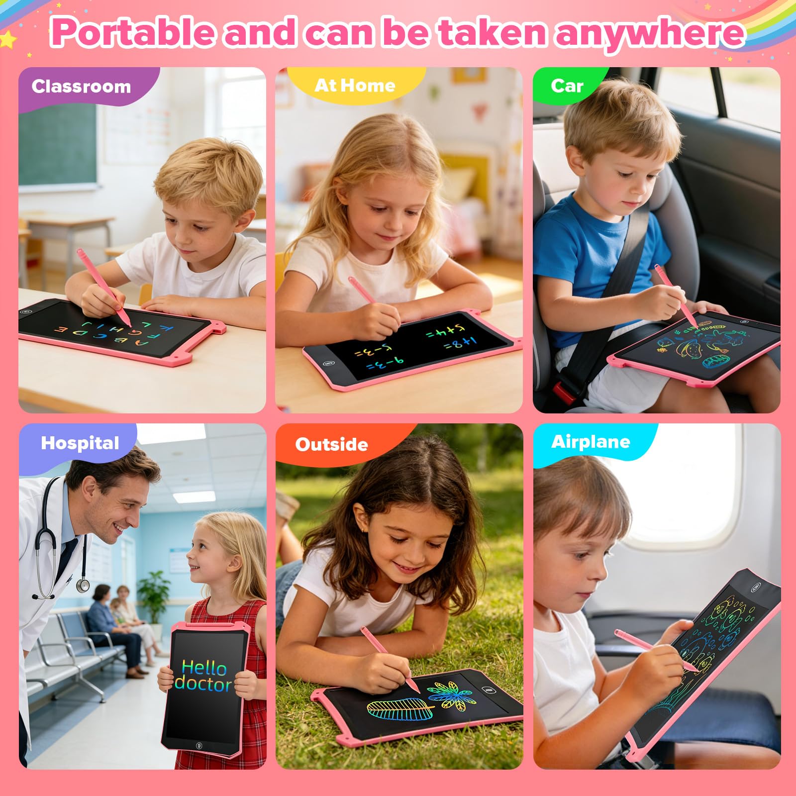 Jouet Enfant Fille,PINKCAT Cadeau Paques 2 3 4 5 6 7 8 Ans Ardoise Effacable Magique 8,5 Pouces Tablette Ecriture LCD Gribouillage et Griffonage Jouer Peinture Enfant Educatif Kids Toys - 3