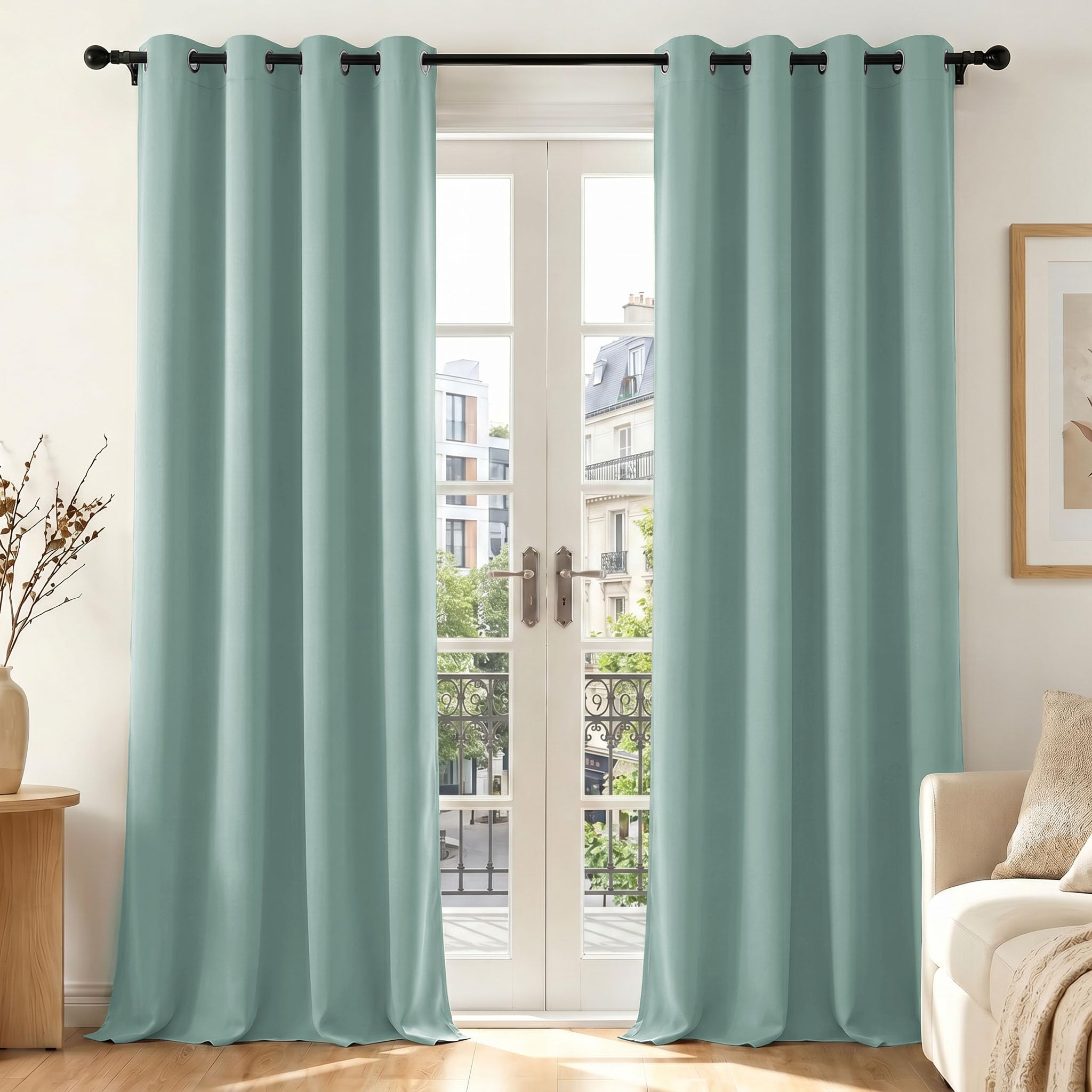 Deconovo Tende Oscuranti per Interni con Occhielli, 2 Pannelli 140x260 cm, Tende Termiche Isolanti per Camera da Letto e Soggiorno, Drappeggio Morbido ed Elegante, Verde Acqua