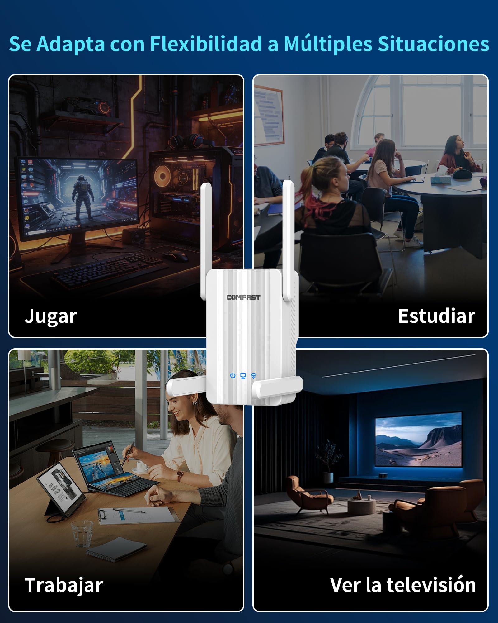 COMFAST AX2700Mbps Amplificador Señal WiFi, Repetidor WiFi 6, Extensor WiFi, Doble Banda 5G/2.4G con 4 Antenas, 3 Modos, Puerto Gigabit LAN, Botón WPS, MU-MIMO, WPA3, Compatibile con los Routers