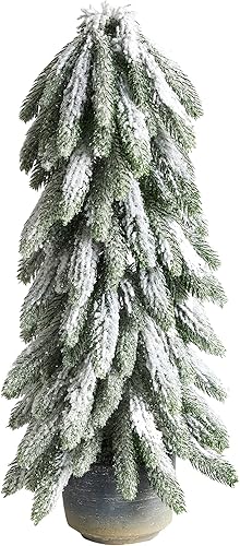 Nearly Natural Árbol de Navidad artificial flocado de 21 pulgadas en maceta decorativa