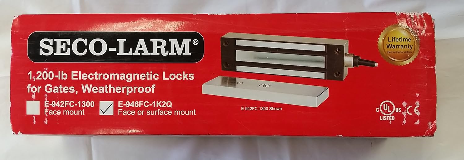 Seco-Larm E-946FC-1K2Q Electromagnetic Gate Lock with 1,200-lb (544kg) Holding Force, 12 or 24 VDC Operation, Indoor and Outdoor Use, Face or Surface Mount, Attractive Stainless-Steel Housing